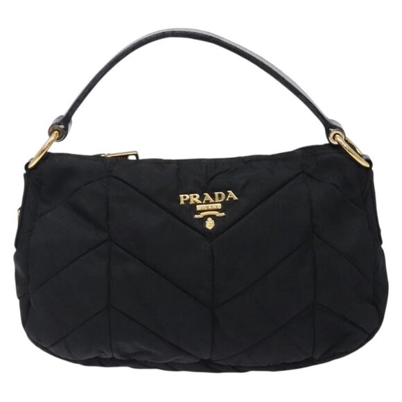 PRADA Shoulder Bag Nylon Black Gold Auth ki5865 - Picture 2 of 16